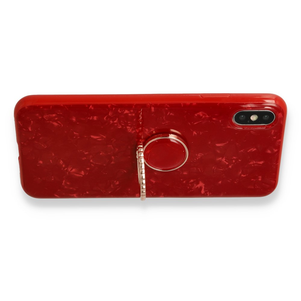 Newface iPhone XS Max Kılıf Marble Yüzüklü Silikon - Kırmızı