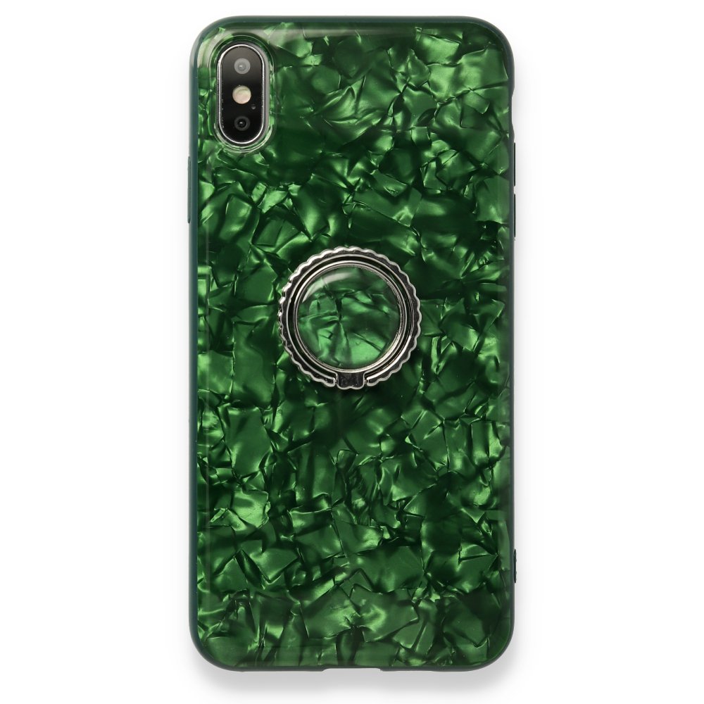 Newface iPhone XS Max Kılıf Marble Yüzüklü Silikon - Yeşil
