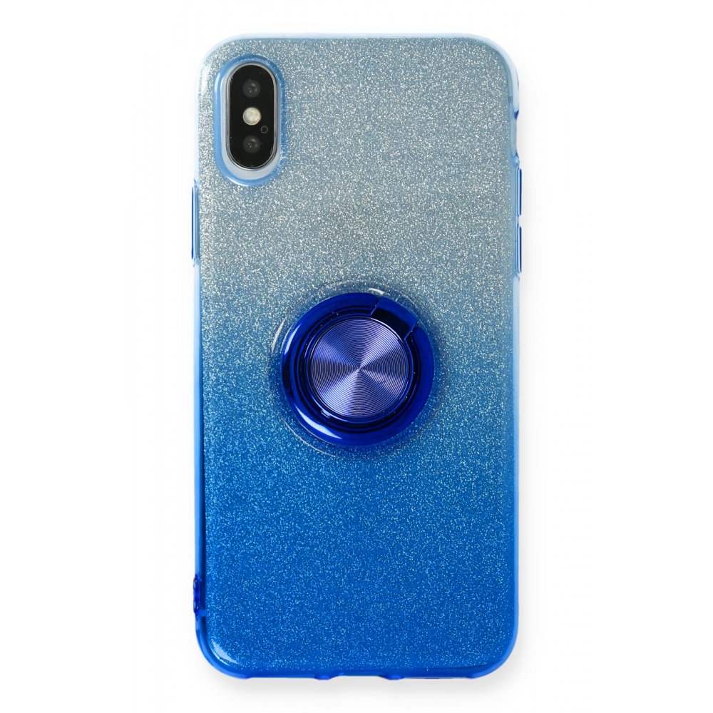 Newface iPhone XS Max Kılıf Simli Yüzüklü Silikon - Mavi