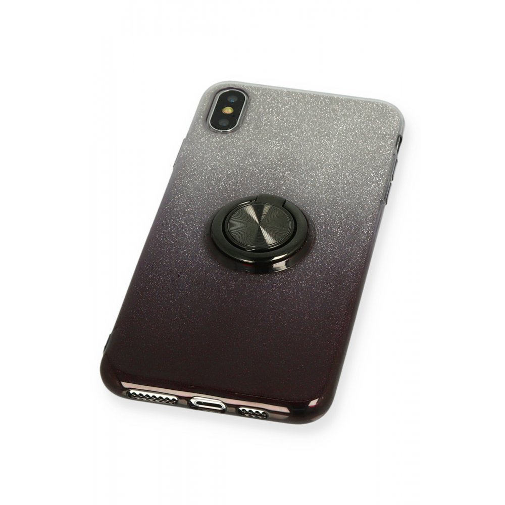 Newface iPhone XS Max Kılıf Simli Yüzüklü Silikon - Siyah