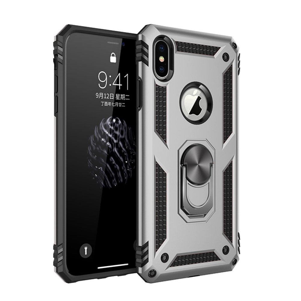Newface iPhone XS Max Kılıf Sofya Yüzüklü Silikon Kapak - Gümüş