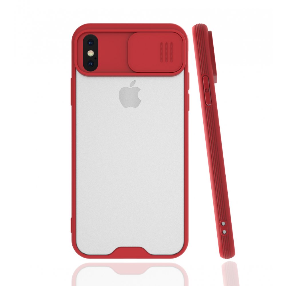 Newface iPhone XS Kılıf Platin Kamera Koruma Silikon - Kırmızı