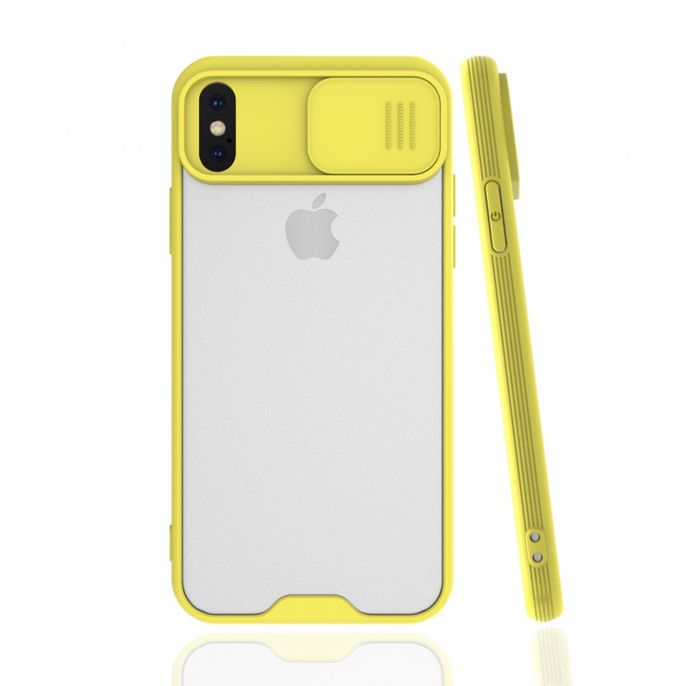 Newface iPhone XS Kılıf Platin Kamera Koruma Silikon - Sarı