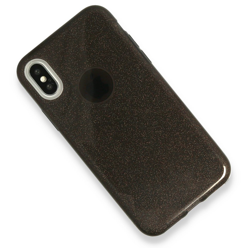 Newface iPhone XS Kılıf Simli Katmanlı Silikon - Siyah