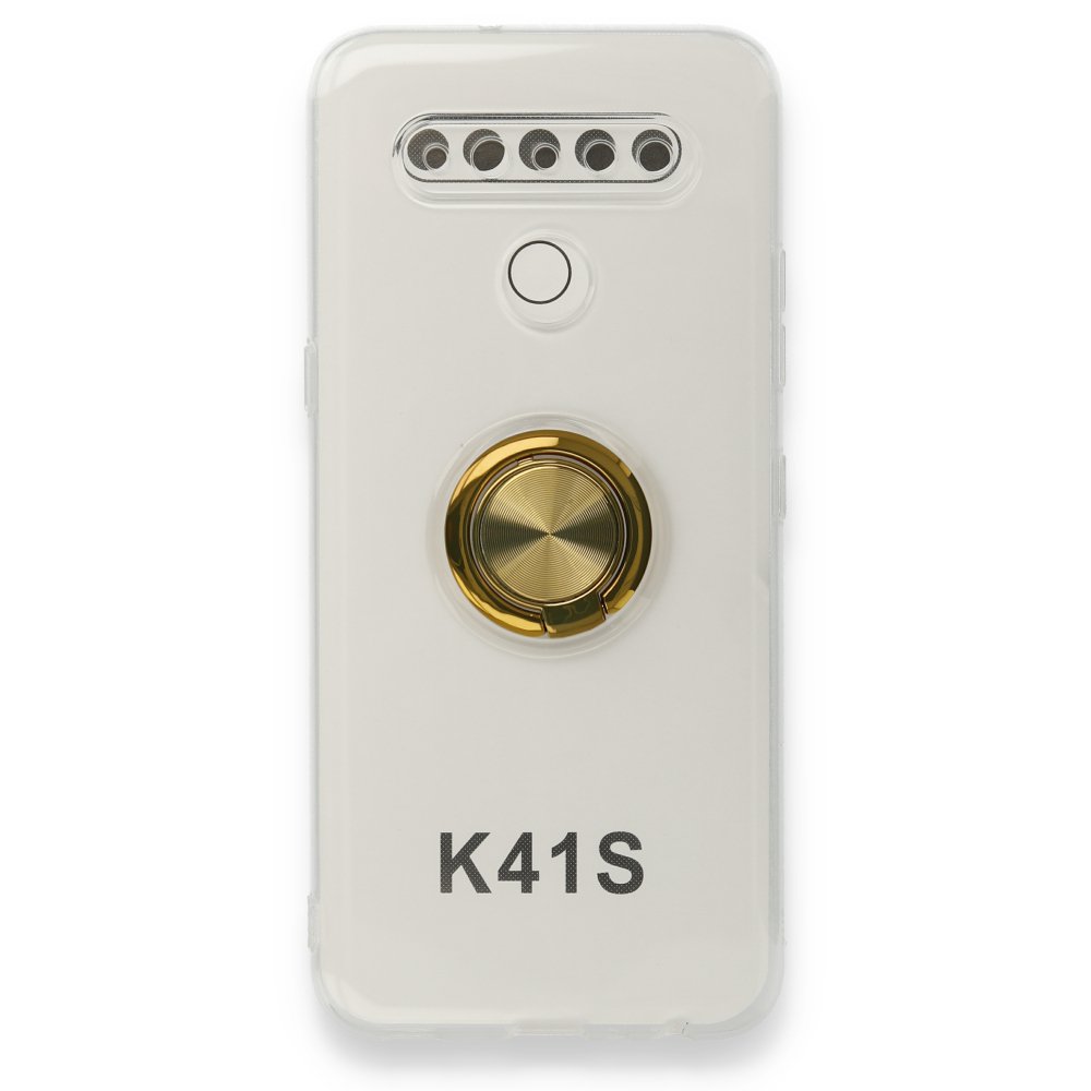 Newface LG K41S Kılıf Gros Yüzüklü Silikon - Gold