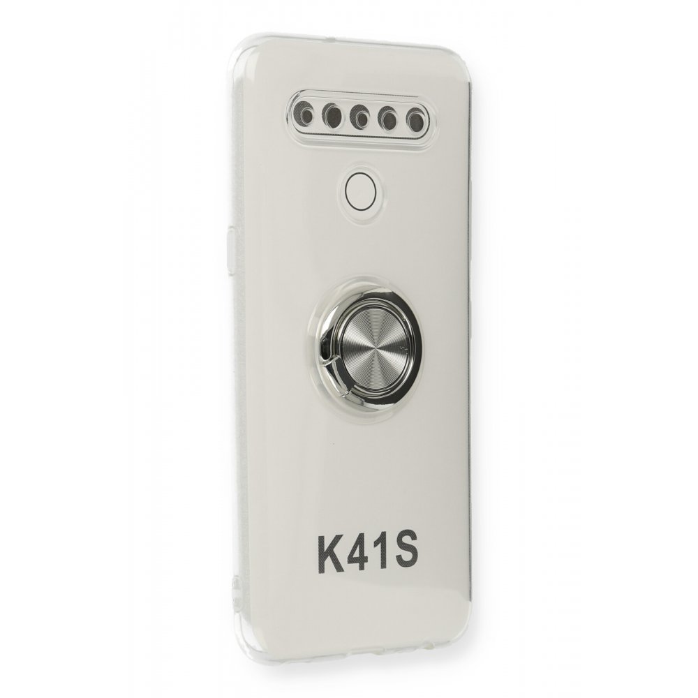 Newface LG K41S Kılıf Gros Yüzüklü Silikon - Gümüş