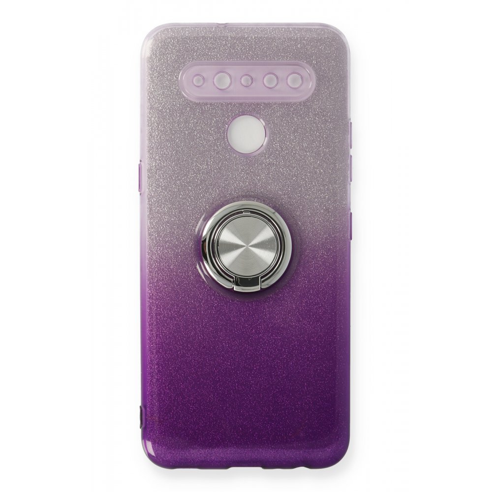 Newface LG K41S Kılıf Simli Yüzüklü Silikon - Mor
