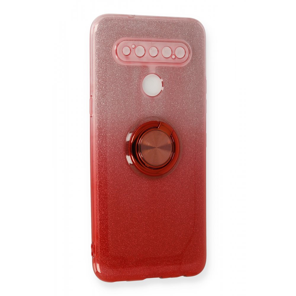 Newface LG K61 Kılıf Simli Yüzüklü Silikon - Kırmızı