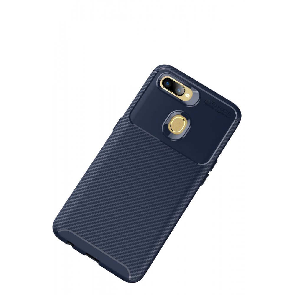 Newface Oppo A12 Kılıf Auto Focus Karbon Kapak - Lacivert
