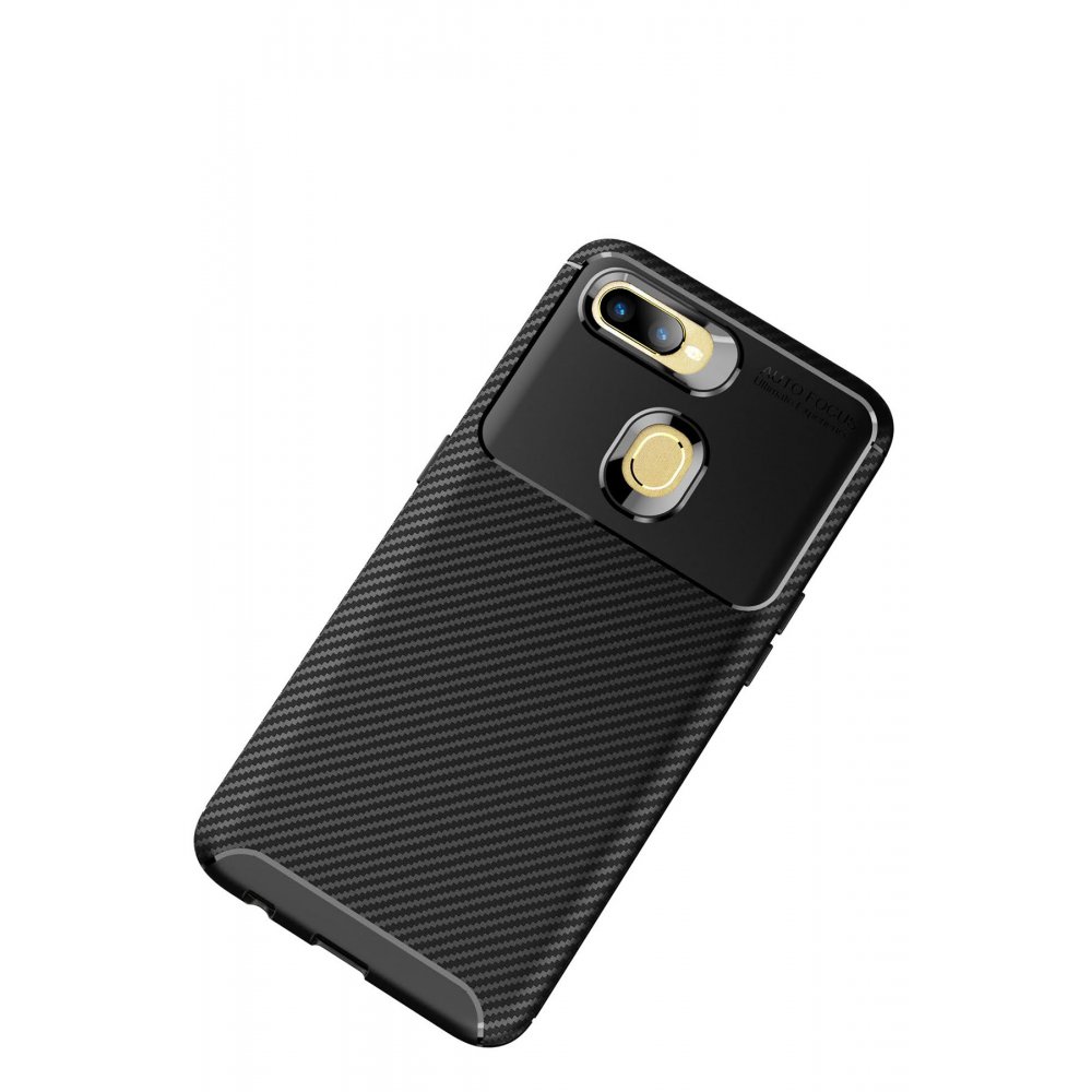 Newface Oppo A12 Kılıf Focus Karbon Silikon - Siyah