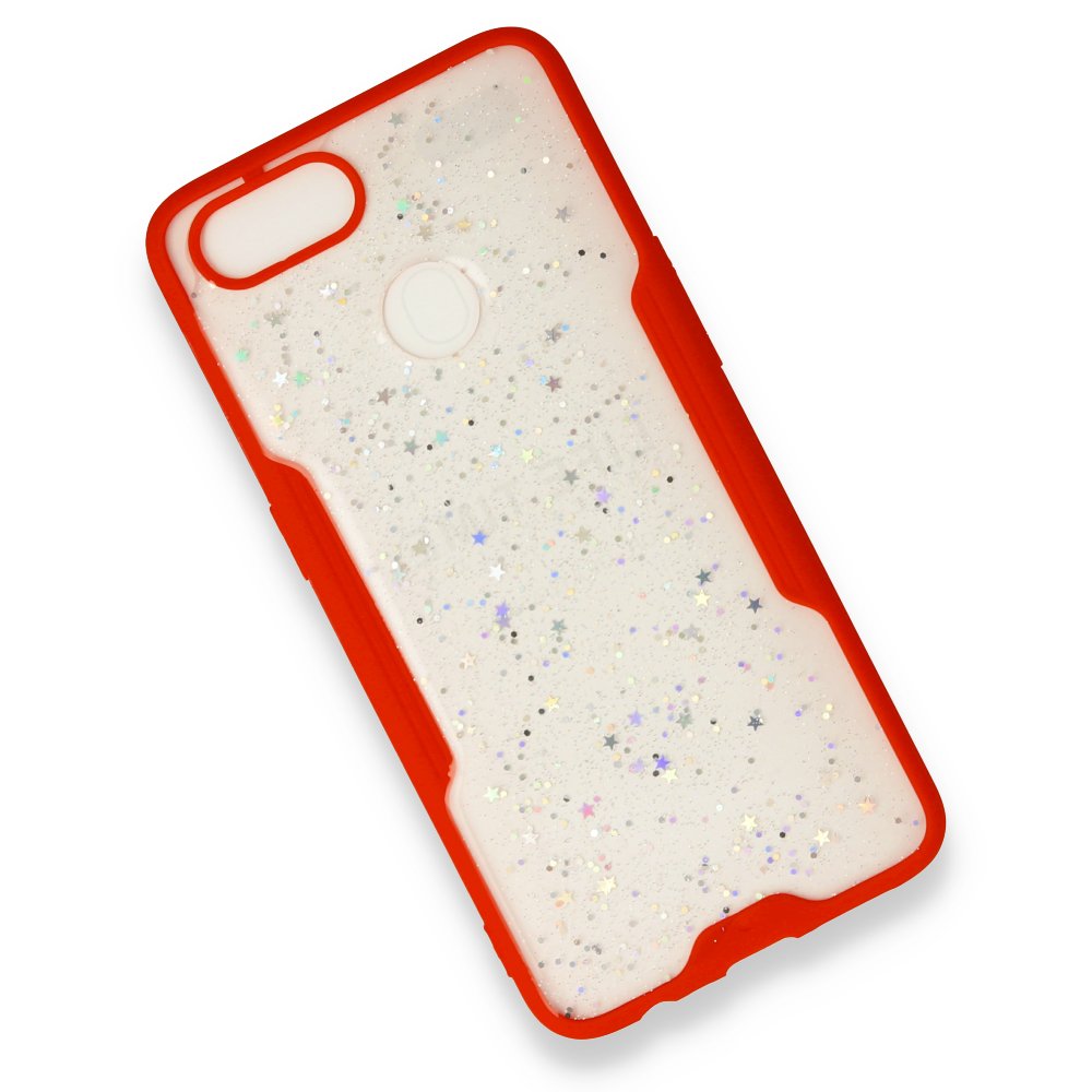 Newface Oppo A5S Kılıf Platin Simli Silikon - Kırmızı