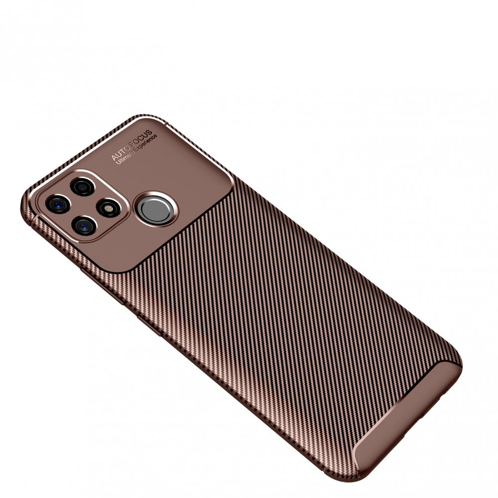 Newface Oppo A15S Kılıf Auto Focus Karbon Kapak - Kahverengi