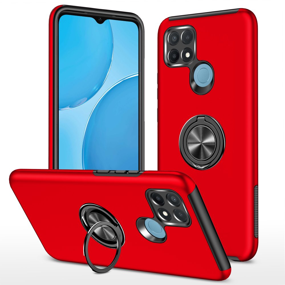 Newface Oppo A15 Kılıf Elit Yüzüklü Kapak - Kırmızı