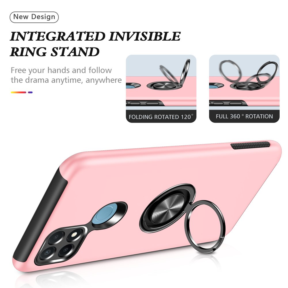 Newface Oppo A15 Kılıf Elit Yüzüklü Kapak - Pembe