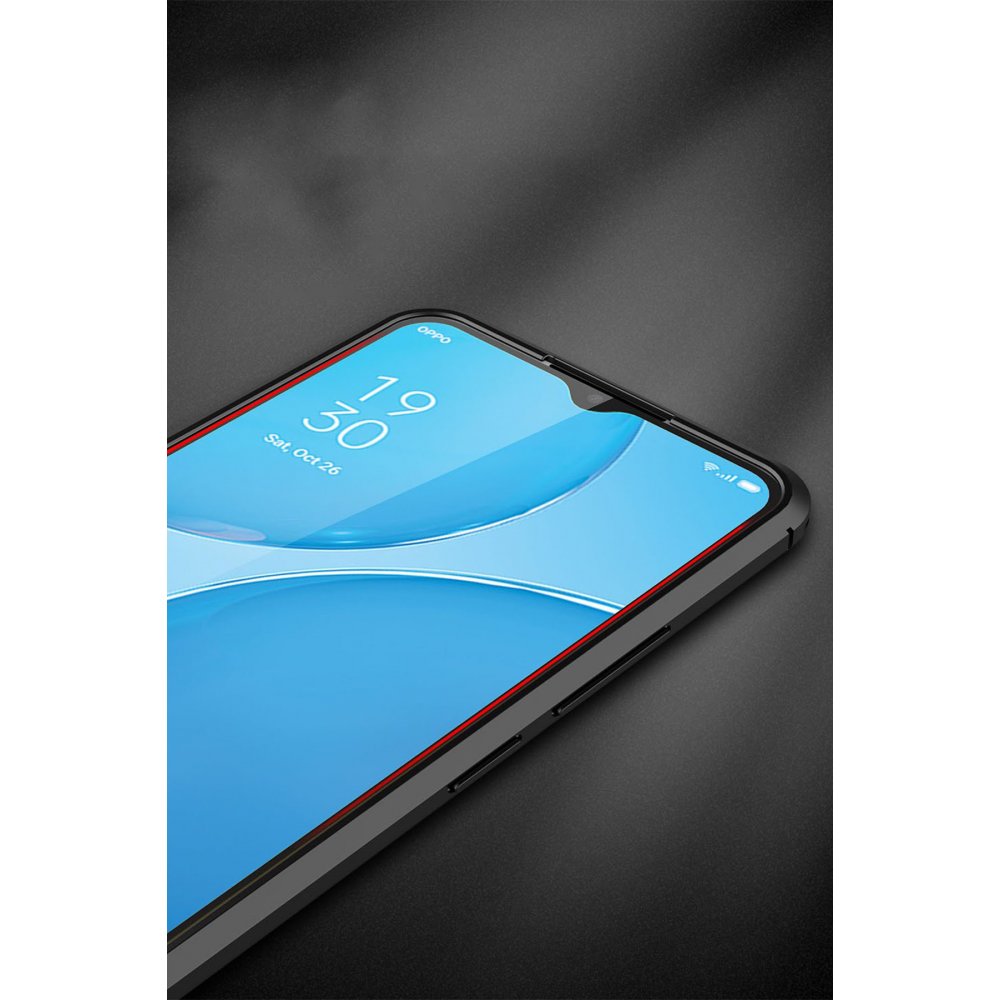 Newface Oppo A15S Kılıf Focus Derili Silikon - Siyah