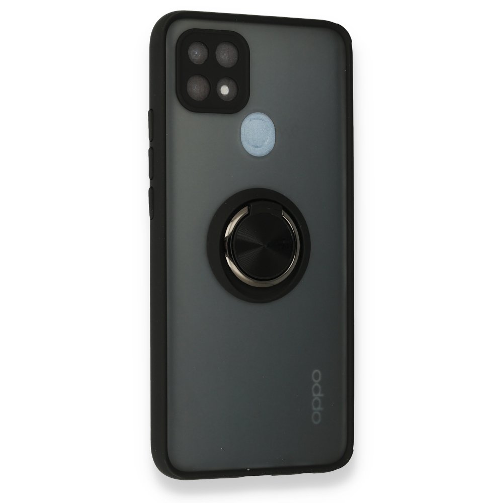 Newface Oppo A15 Kılıf Montreal Yüzüklü Silikon Kapak - Siyah