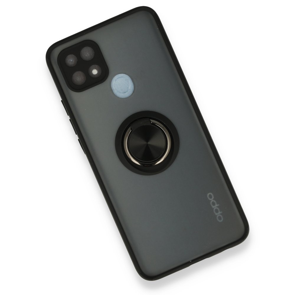 Newface Oppo A15 Kılıf Montreal Yüzüklü Silikon Kapak - Siyah