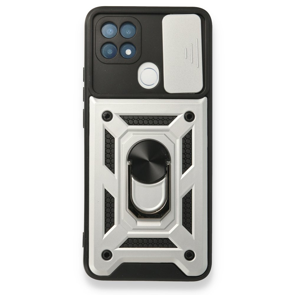 Newface Oppo A15S Kılıf Pars Lens Yüzüklü Silikon - Gümüş