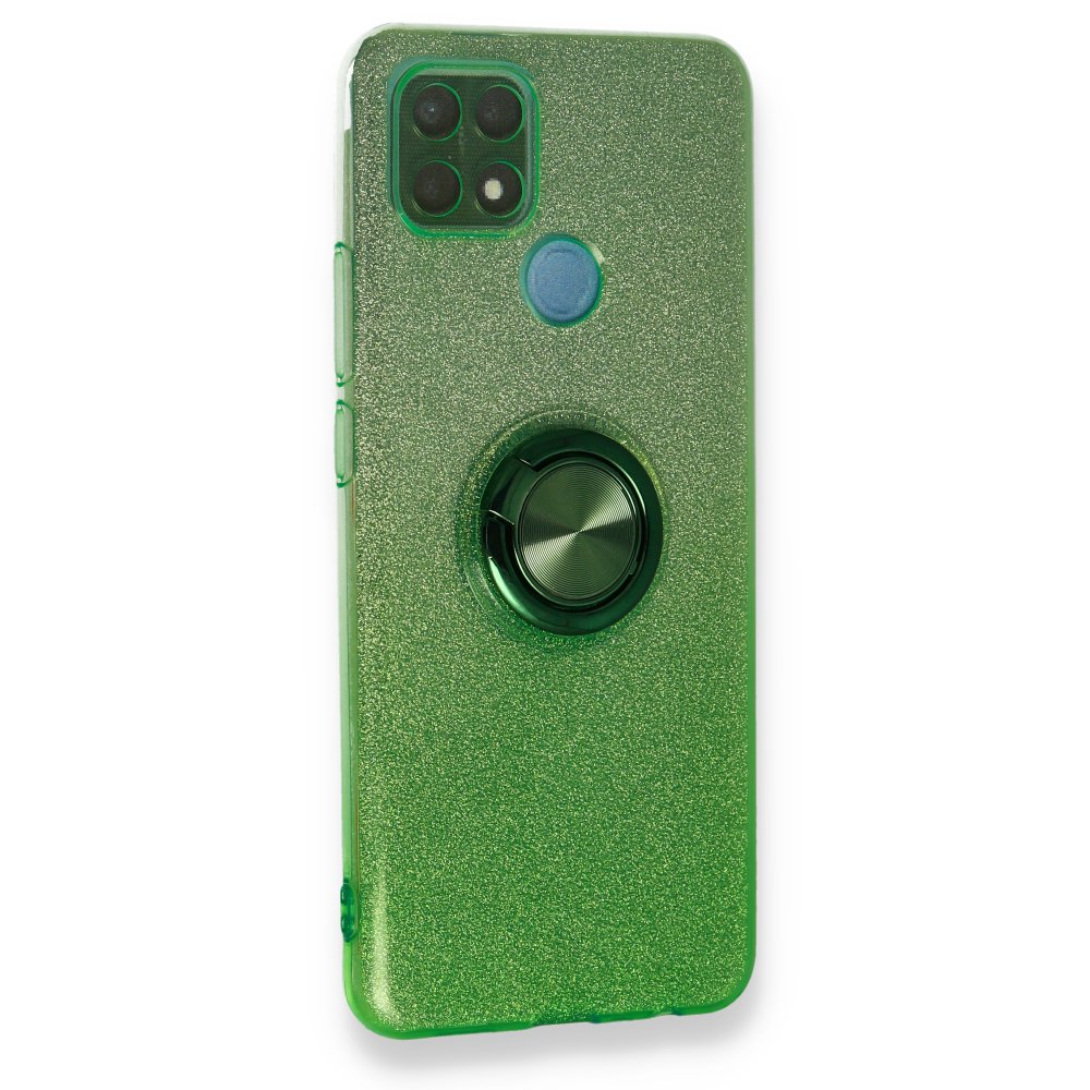 Newface Oppo A15S Kılıf Simli Yüzüklü Silikon - Yeşil