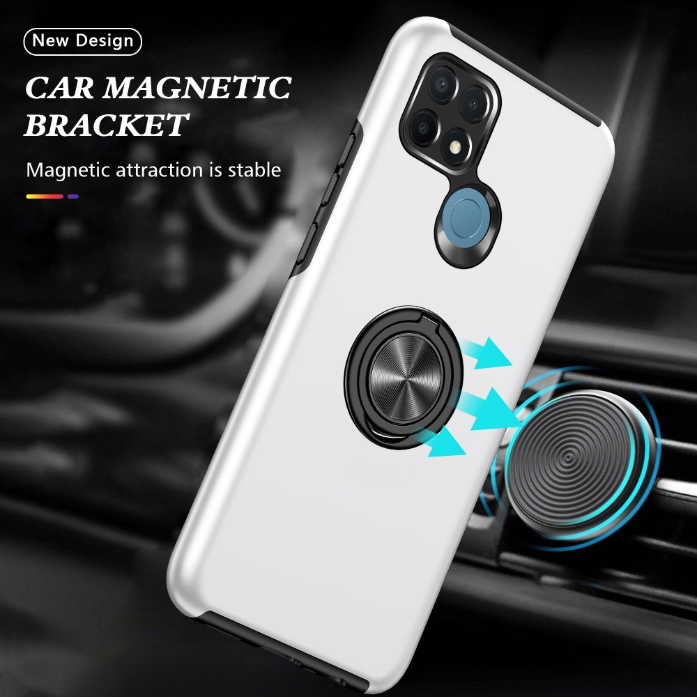 Newface Oppo A15S Kılıf Elit Yüzüklü Kapak - Gümüş