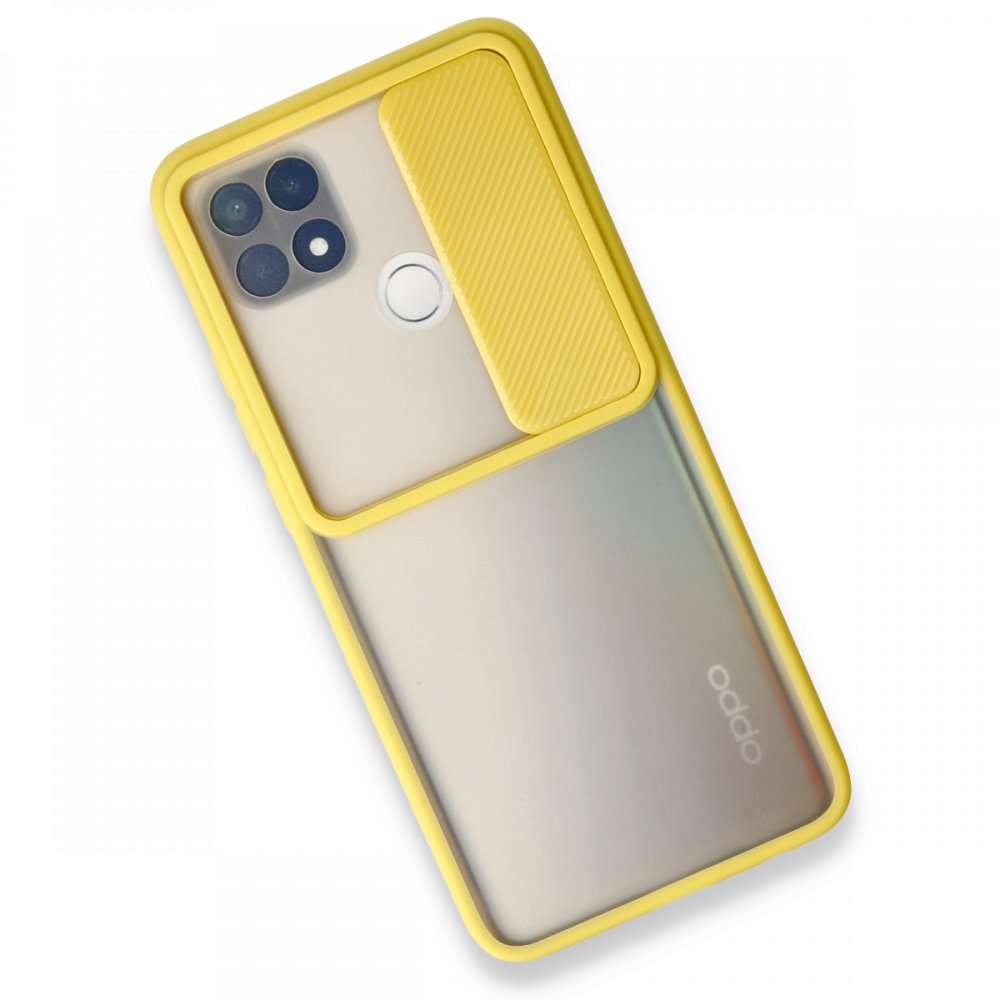 Newface Oppo A15S Kılıf Palm Buzlu Kamera Sürgülü Silikon - Sarı