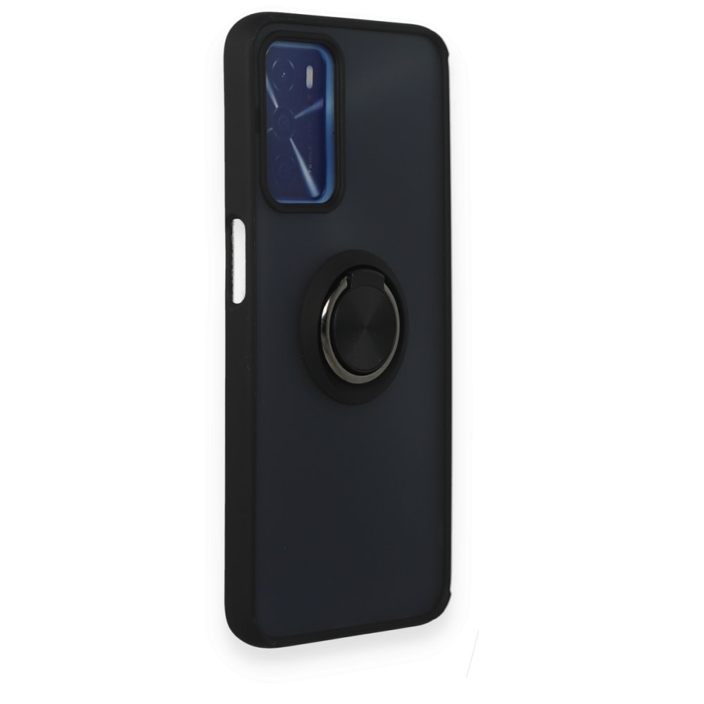 Newface Oppo A16 Kılıf Montreal Yüzüklü Silikon Kapak - Siyah