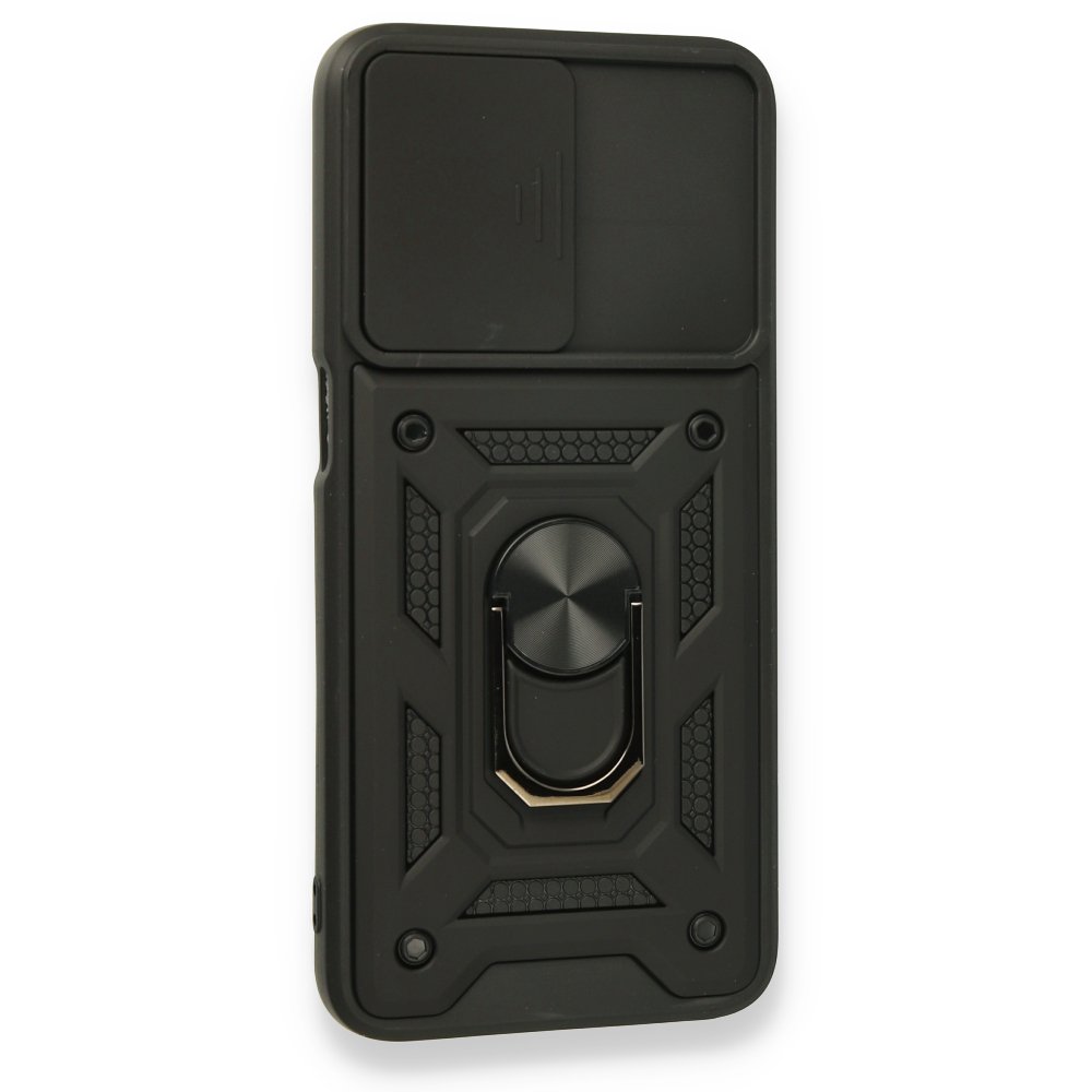 Newface Oppo A16 Kılıf Pars Lens Yüzüklü Silikon - Siyah