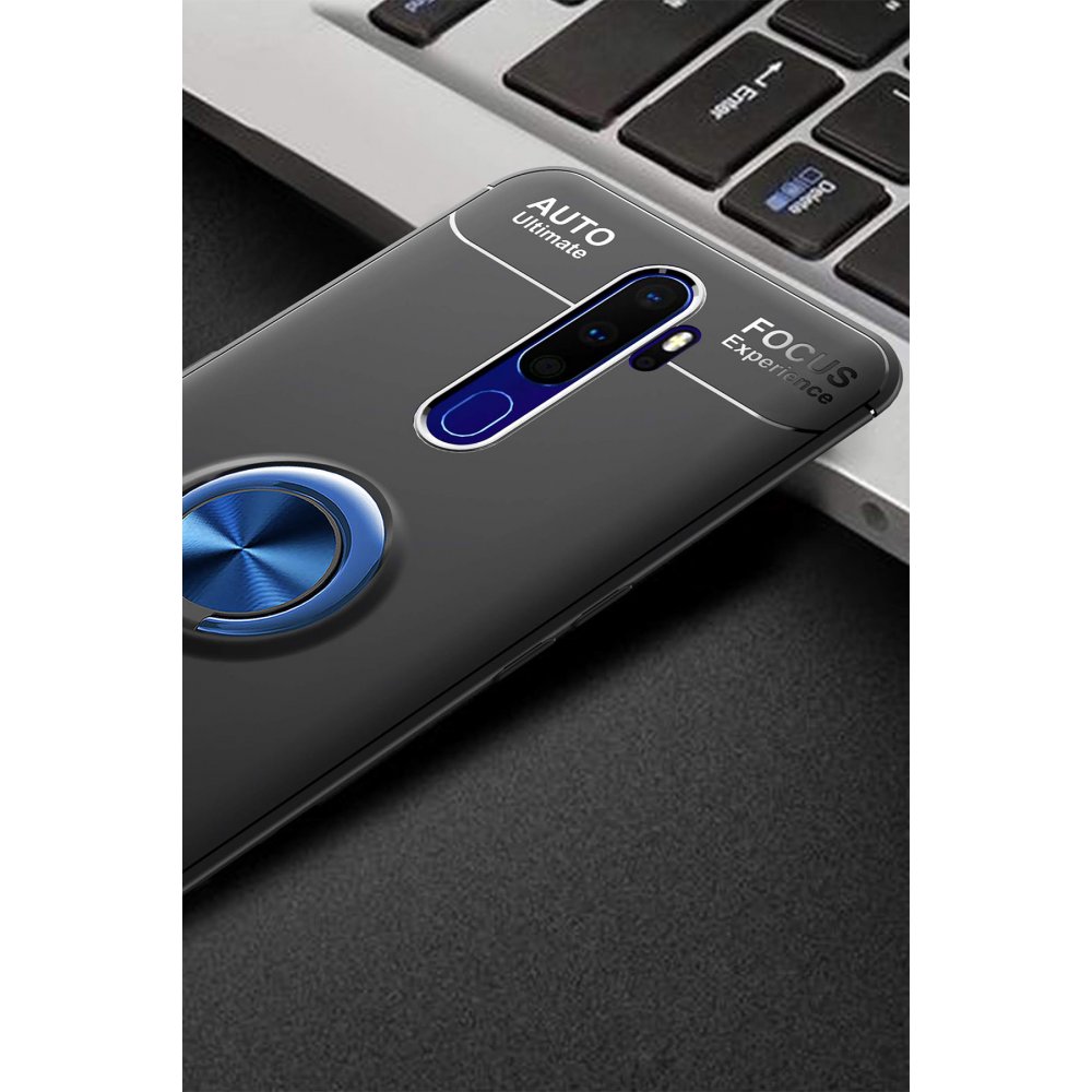 Newface Oppo A5 2020 Kılıf Range Yüzüklü Silikon - Siyah-Mavi