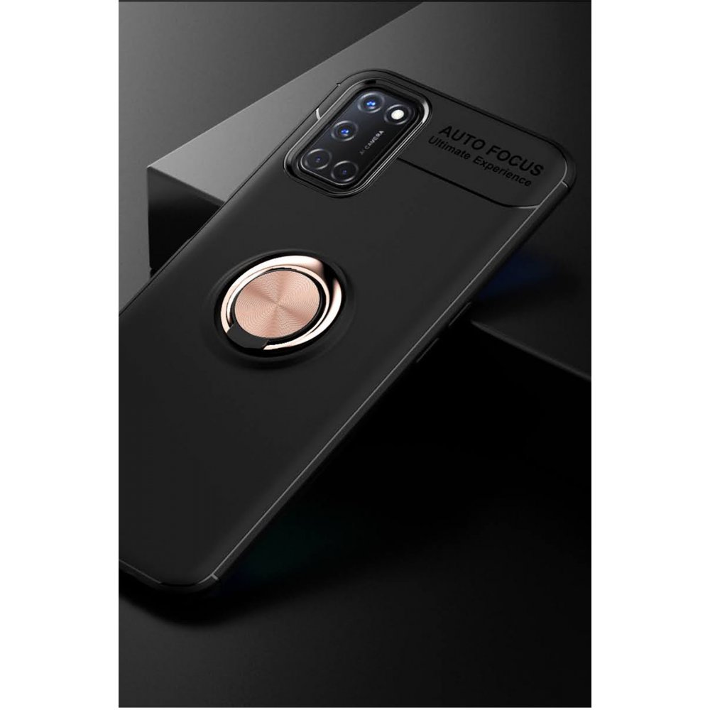 Newface Oppo A52 Kılıf Range Yüzüklü Silikon - Siyah-Gold
