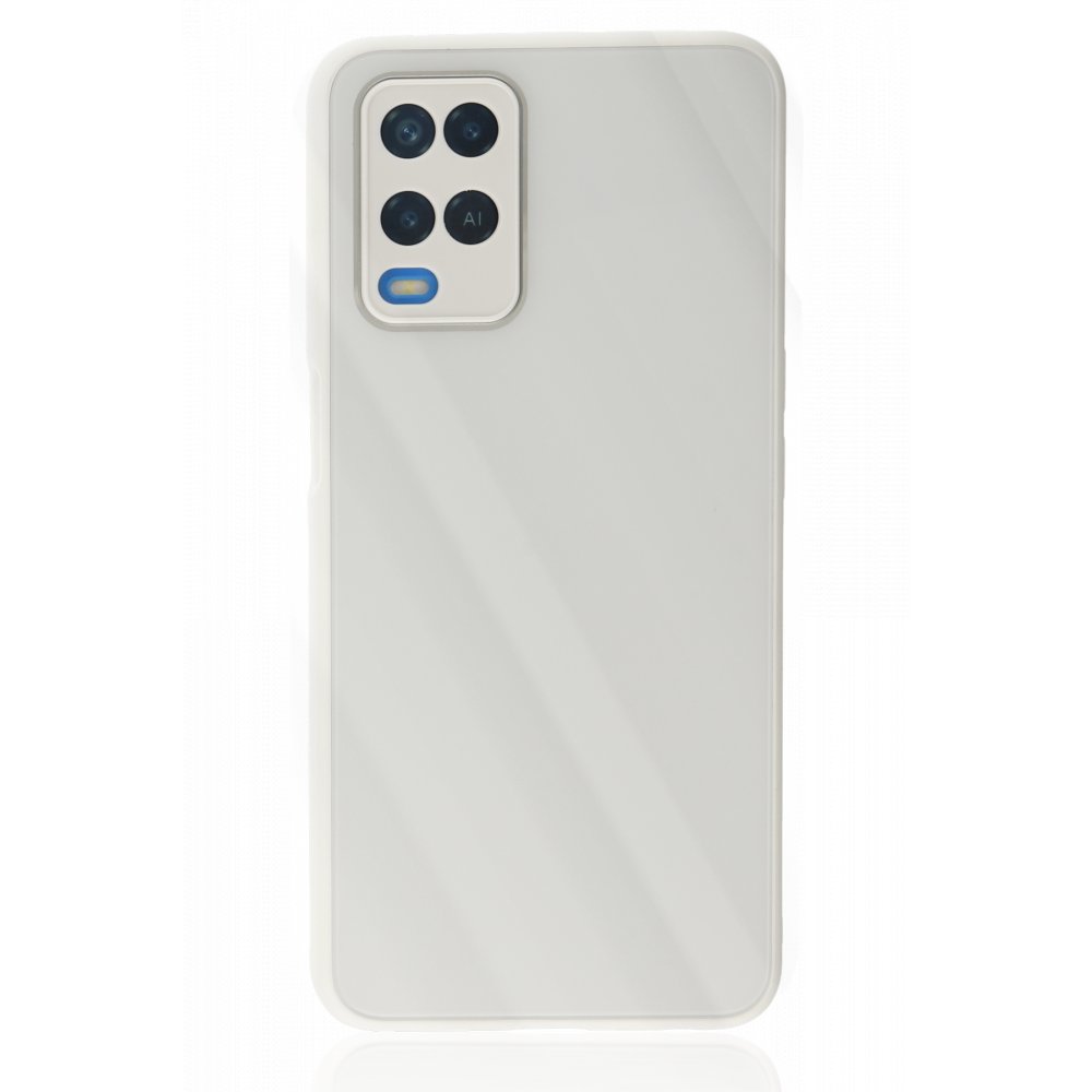 Newface Oppo A54 4G Kılıf Glass Kapak - Beyaz