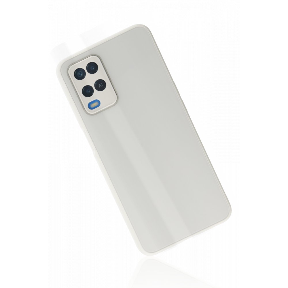Newface Oppo A54 4G Kılıf Glass Kapak - Beyaz