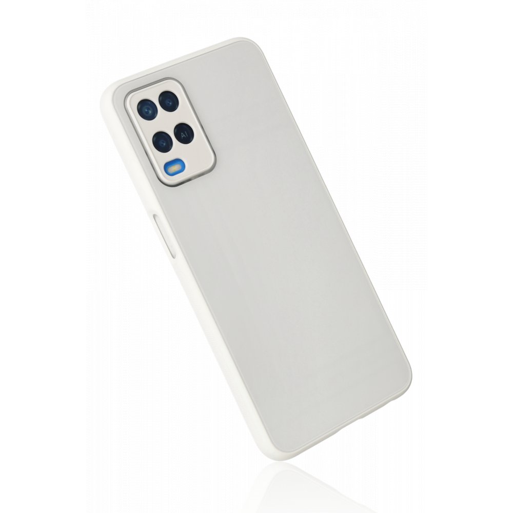 Newface Oppo A54 4G Kılıf Glass Kapak - Beyaz