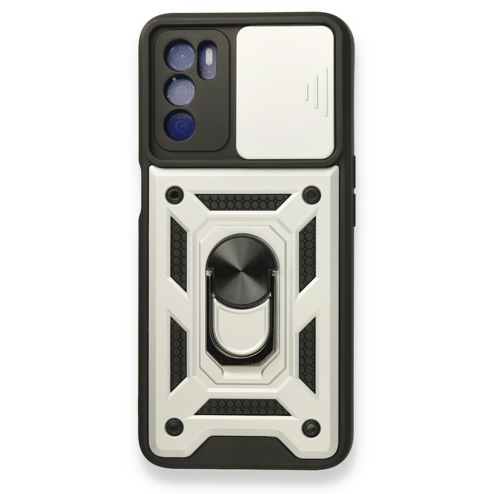 Newface Oppo A55 Kılıf Pars Lens Yüzüklü Silikon - Gümüş