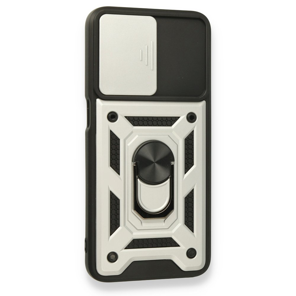 Newface Oppo A55 Kılıf Pars Lens Yüzüklü Silikon - Gümüş