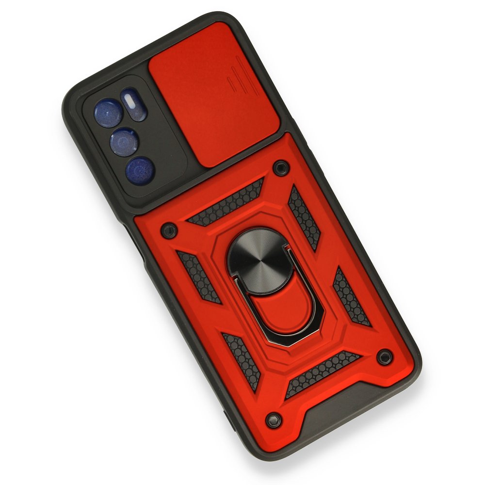 Newface Oppo A55 Kılıf Pars Lens Yüzüklü Silikon - Kırmızı
