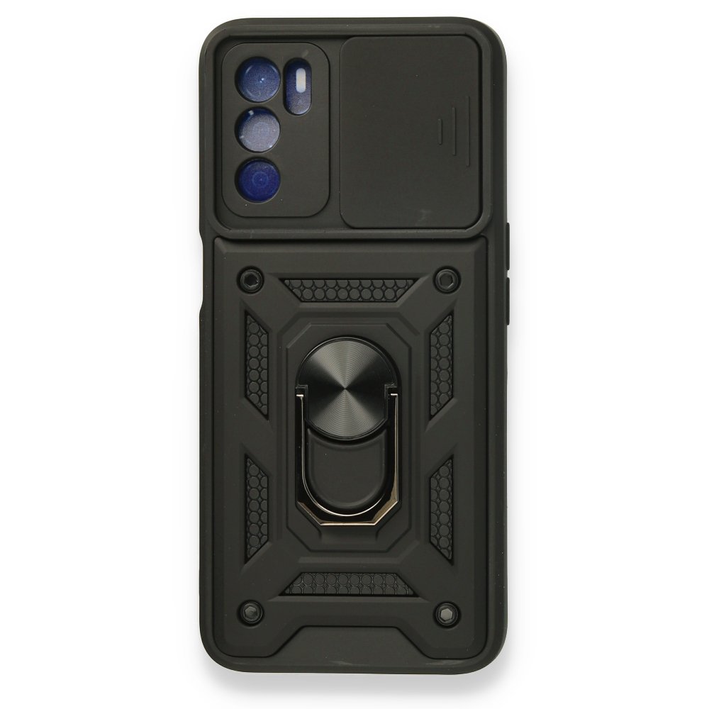 Newface Oppo A55 Kılıf Pars Lens Yüzüklü Silikon - Siyah