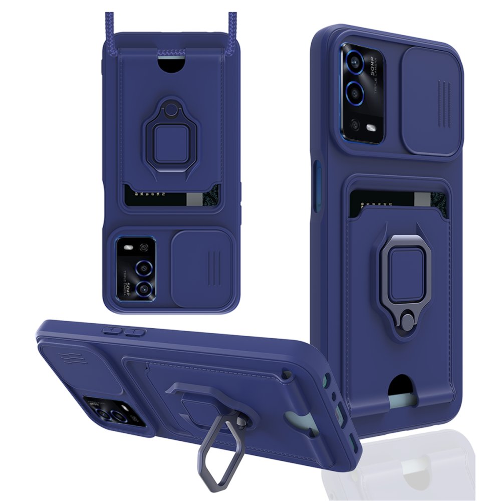 Newface Oppo A55 Kılıf Zuma Kartvizitli Yüzüklü Silikon - Lacivert