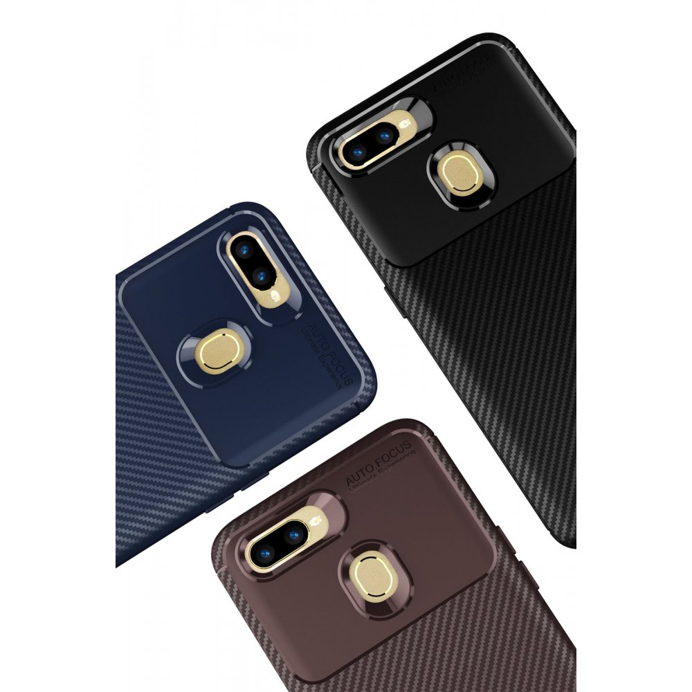 Newface Oppo A5S Kılıf Auto Focus Karbon Kapak - Kahverengi