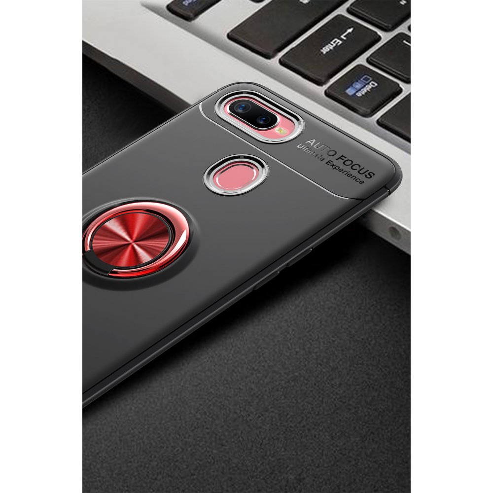 Newface Oppo A5S Kılıf Range Yüzüklü Silikon - Siyah-Kırmızı