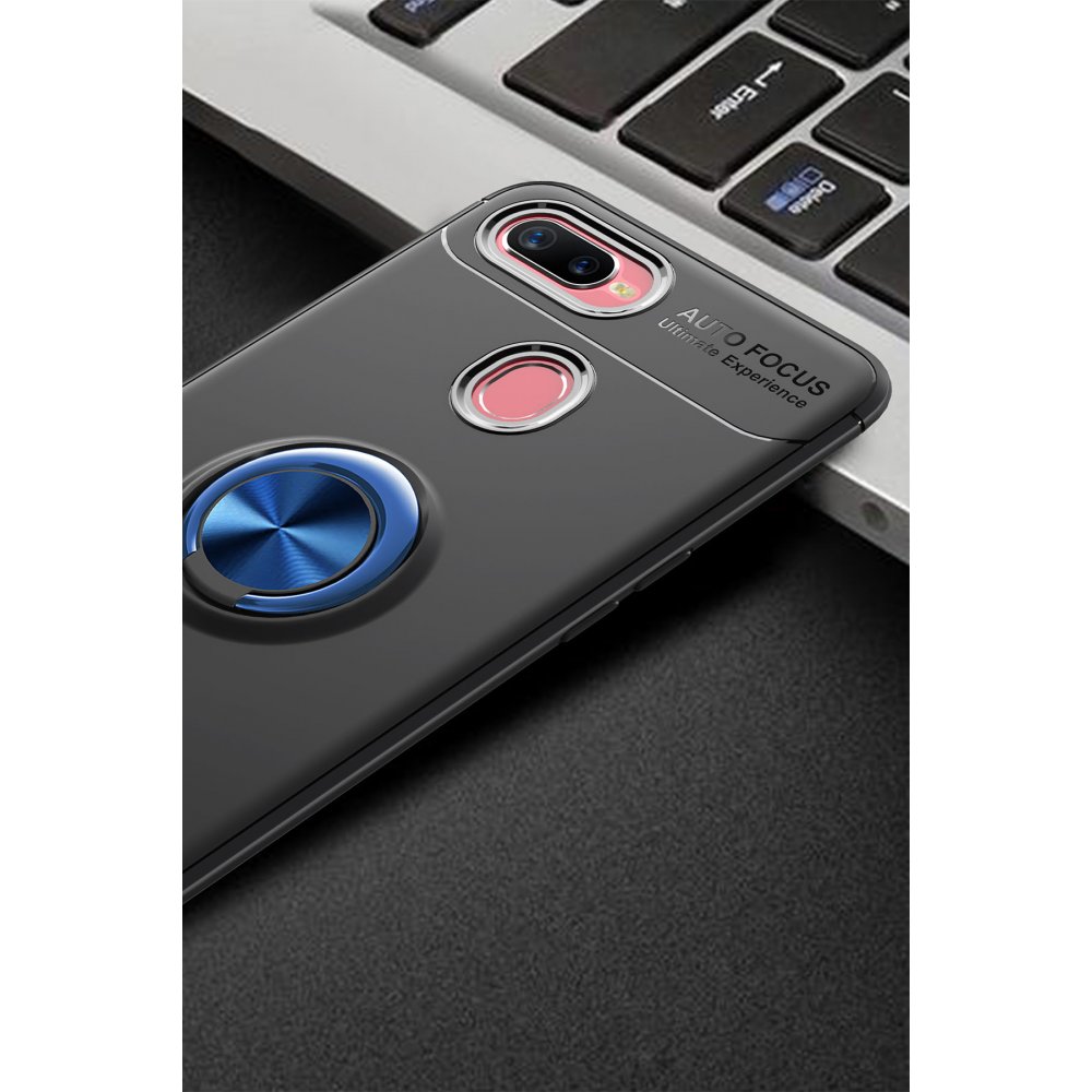 Newface Oppo A5S Kılıf Range Yüzüklü Silikon - Siyah-Mavi
