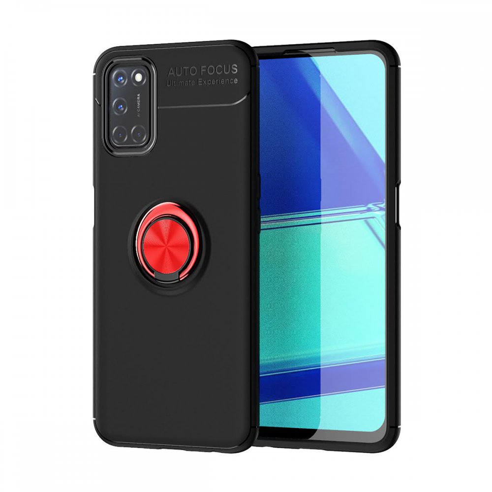 Newface Oppo A72 Kılıf Range Yüzüklü Silikon - Siyah-Kırmızı