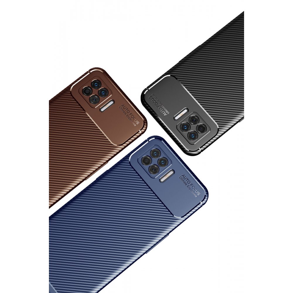 Newface Oppo A73 Kılıf Auto Focus Karbon Kapak - Kahverengi