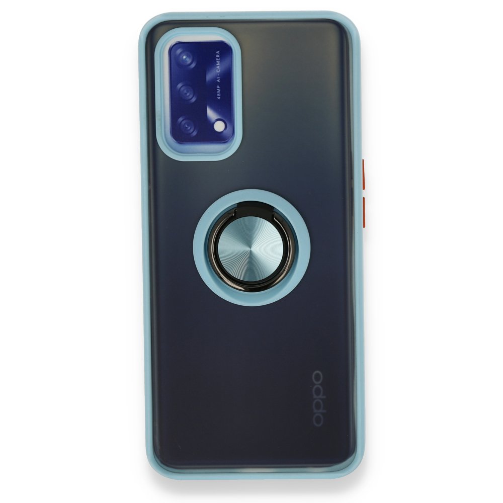 Newface Oppo A74 4G Kılıf Montreal Yüzüklü Silikon Kapak - Buz Mavi