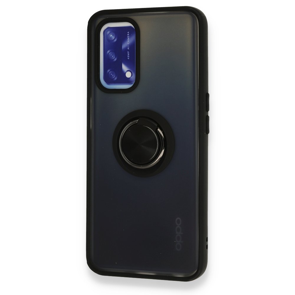 Newface Oppo A74 4G Kılıf Montreal Yüzüklü Silikon Kapak - Siyah