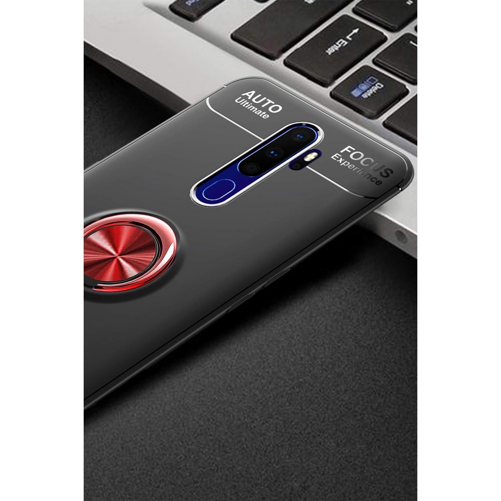 Newface Oppo A9 2020 Kılıf Range Yüzüklü Silikon - Siyah-Kırmızı