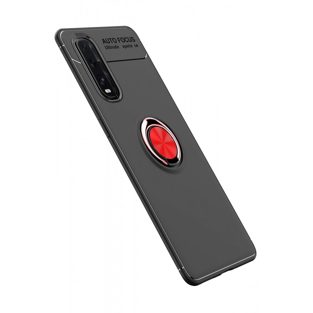 Newface Oppo Find X2 Kılıf Range Yüzüklü Silikon - Siyah-Kırmızı