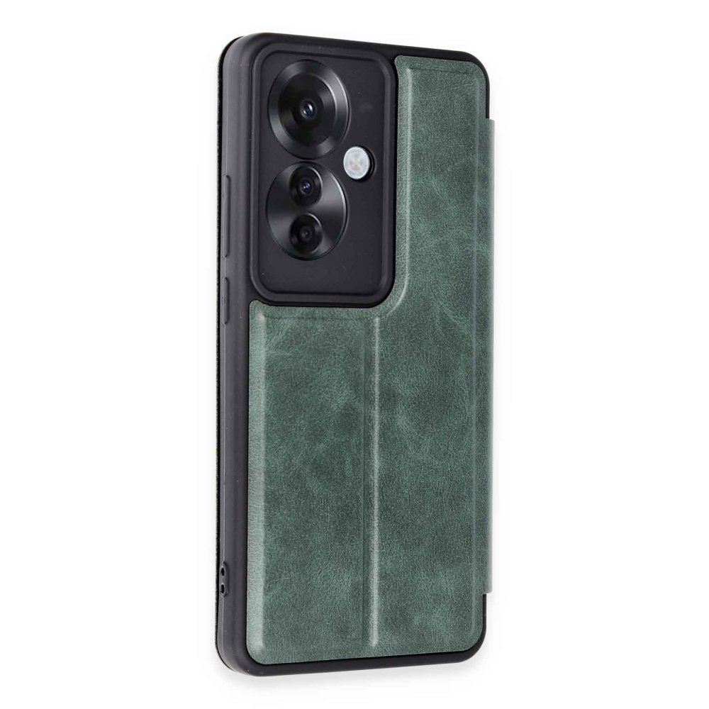 Newface Oppo Reno 11F Kılıf Flip Cover - Koyu Yeşil
