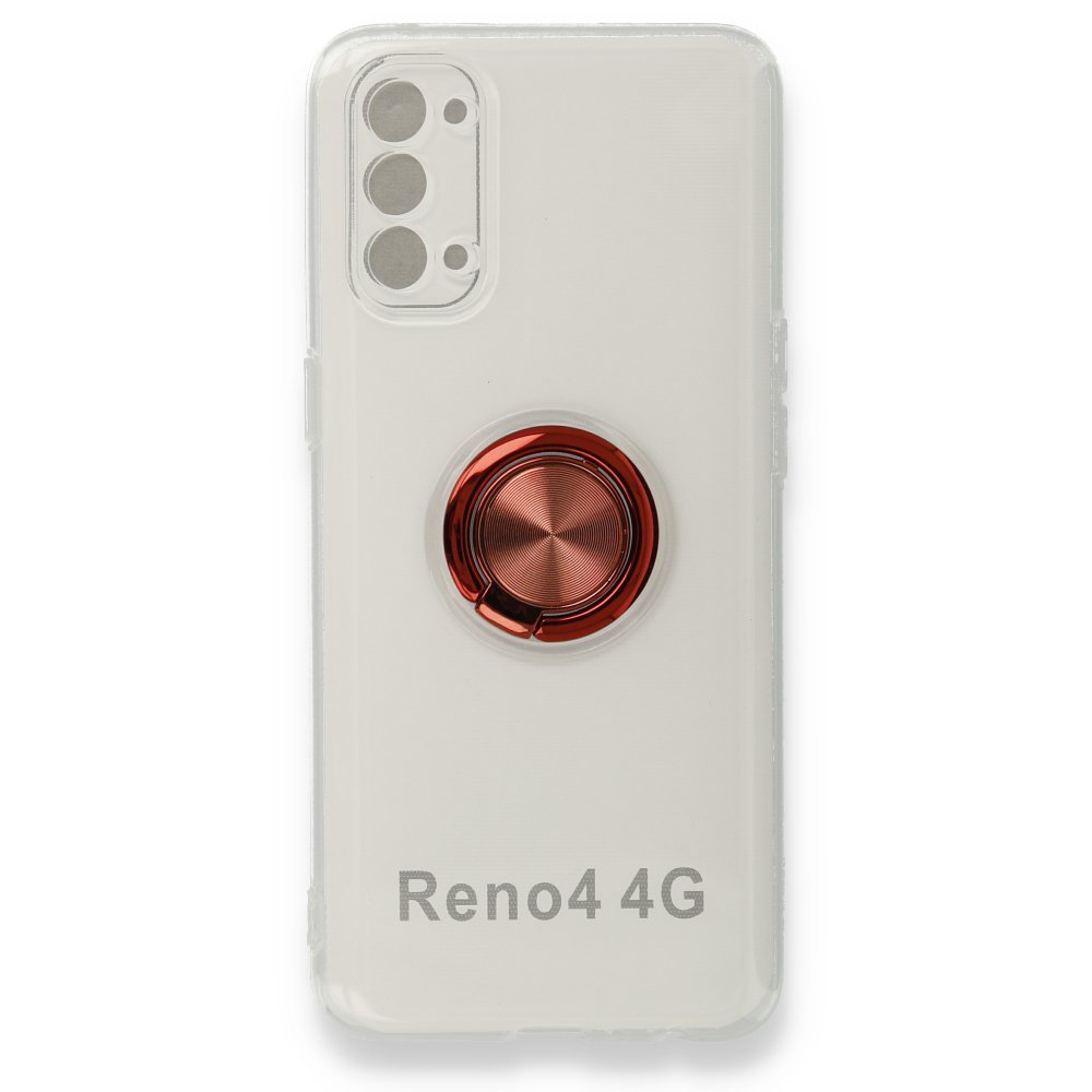 Newface Oppo Reno 4 Kılıf Gros Yüzüklü Silikon - Kırmızı
