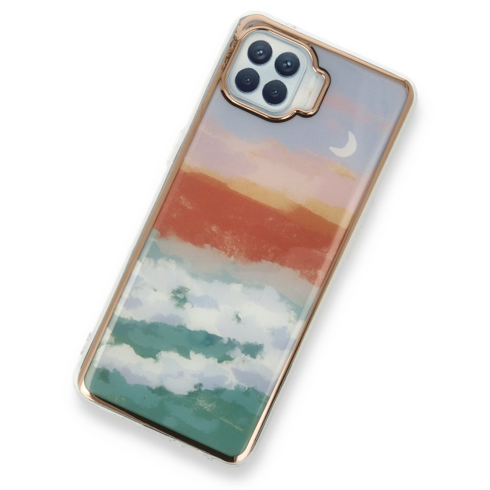 Newface Oppo Reno 4 Lite Kılıf Çiçekli Silikon - Turkuaz