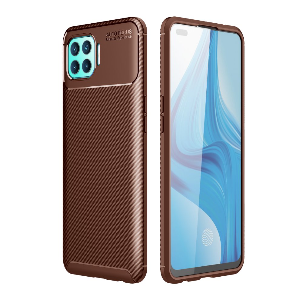 Newface Oppo Reno 4 Lite Kılıf Auto Focus Karbon Kapak - Kahverengi
